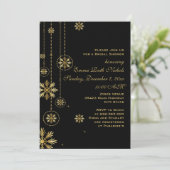 Goldene Schneeflocken Schwarzes Brautparty Einladung (Stehend Vorderseite)