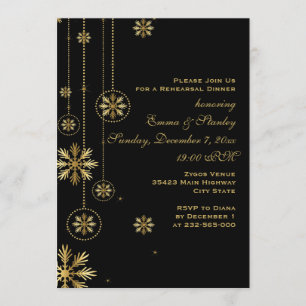Goldene Schneeflocken Schwarzes Hochzeitsessen Pro Einladung