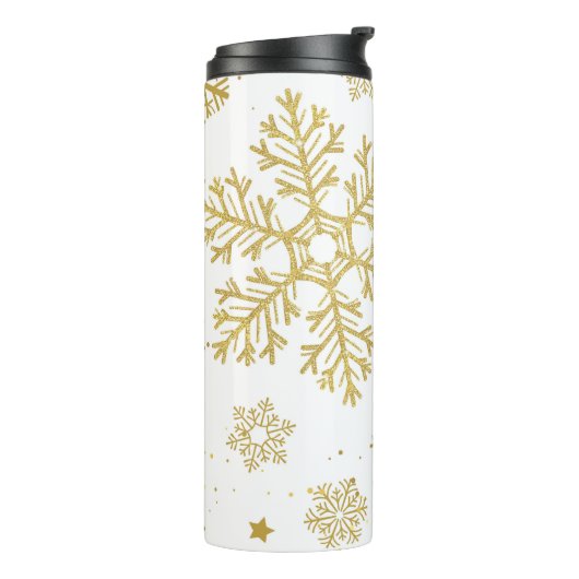 Goldene Schneeflocken Thermosbecher (Nach links gedreht)