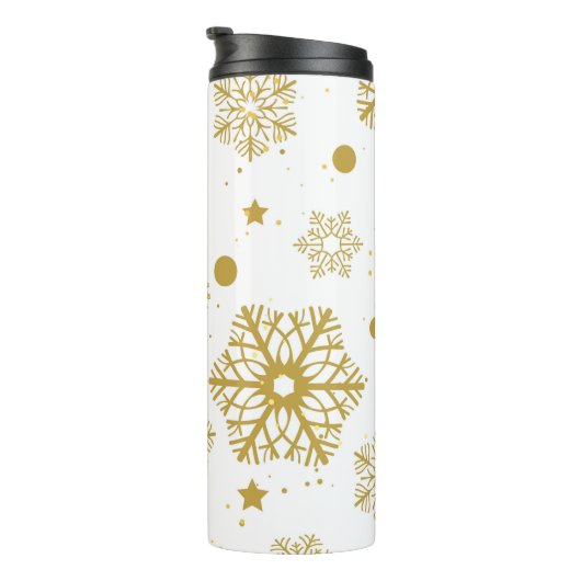Goldene Schneeflocken Thermosbecher (Nach rechts gedreht)