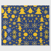 Goldene Schneeflocken und Bäume Festivals Muster Geschenkpapier (Flach)