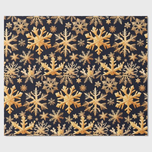 Goldene Schneeflocken und schwarze Hintergrundfarb Geschenkpapier (Flach)