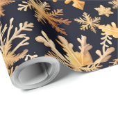 Goldene Schneeflocken und schwarze Hintergrundfarb Geschenkpapier (Rolleneckpunkt)