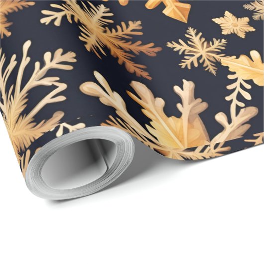 Goldene Schneeflocken und schwarze Hintergrundfarb Geschenkpapier (Rolleneckpunkt)