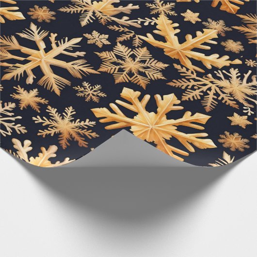 Goldene Schneeflocken und schwarze Hintergrundfarb Geschenkpapier (Ecke)