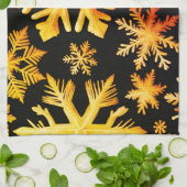 Goldene Schneeflocken und schwarze Hintergrundfarb Geschirrtuch (Gefaltet)