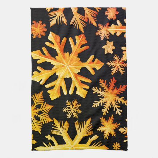 Goldene Schneeflocken und schwarze Hintergrundfarb Geschirrtuch (Vertikal)