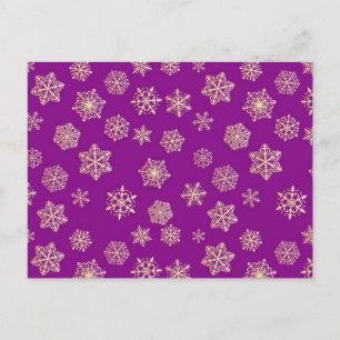 Goldene Schneeflocken, violetter Hintergrund Postkarte