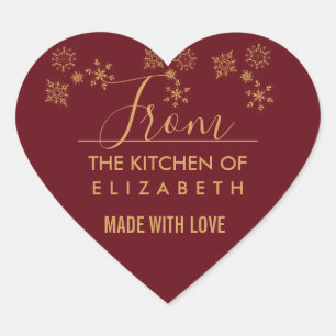 Goldene Schneeflocken Weihnachten Herz-Aufkleber