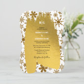 Goldene Schneeflocken Weihnachten Hochzeit Einladung (Stehend Vorderseite)