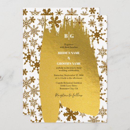 Goldene Schneeflocken Weihnachten Hochzeit Einladung (Vorne/Hinten)