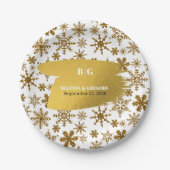 Goldene Schneeflocken Weihnachten Hochzeit Pappteller (Vorderseite)