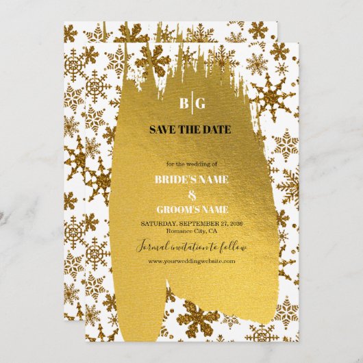 Goldene Schneeflocken Weihnachten Hochzeit Save The Date (Vorne/Hinten)