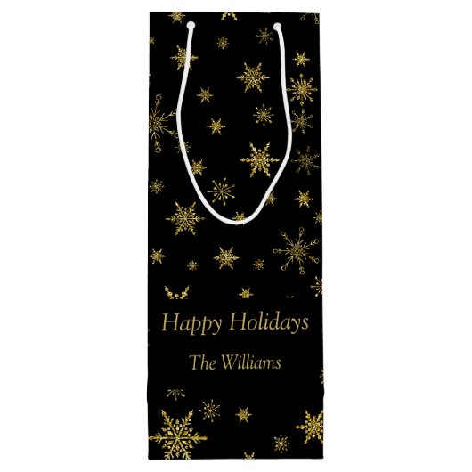 Goldene Schneeflocken Weihnachten Schwarz Personal Geschenktüte Für Weinflaschen (Rückseite)