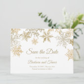 Goldene Schneeflocken Weihnachts Thema Winterhochz Save The Date (Stehend Vorderseite)