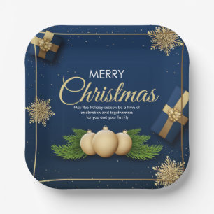 Goldene Schneeflocken Weihnachtskarte, Frohe Weihn Pappteller