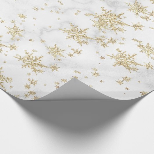 Goldene Schneeflocken Weißes Marmorwackelpapier Geschenkpapier (Ecke)