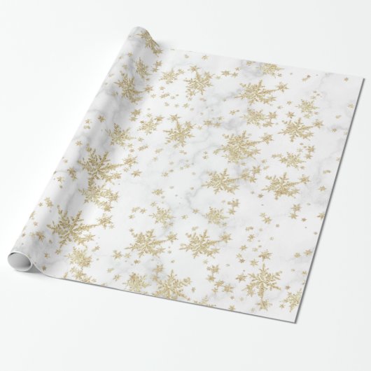 Goldene Schneeflocken Weißes Marmorwackelpapier Geschenkpapier (Ungerollt)