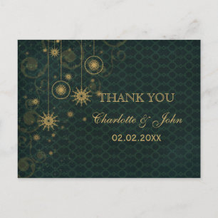 Goldene Schneeflocken Winterhochzeit Danke Postkarte