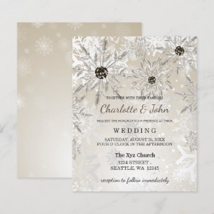Goldene Schneeflocken Winterhochzeit Einladung