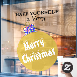 Goldene Schneekappe Ornament Ball Frohe Weihnachte Fensteraufkleber