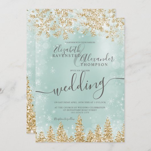 Goldene Schneekiefer Weihnachtsfeier Einladung (Vorne/Hinten)