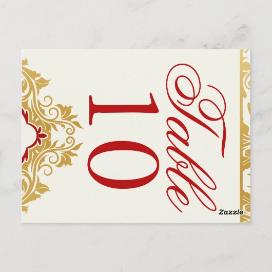 Goldene Schnörkel Hochzeit Tischnummern Postkarten (Rückseite)