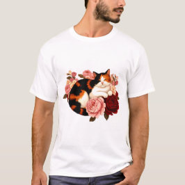 Goldene Schnurrhaare: Dreifarbige Katze in Rosen R T-Shirt