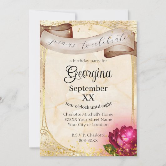 Goldene Schönheit und Vintage Märchen Einladung (Vorderseite)