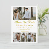 Goldene Schrift 4 Fotos Collage boho Save the Date Einladung (Stehend Vorderseite)