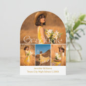 Goldene Schrift 5 Fotos Collage Graduierung Party Einladung (Stehend Vorderseite)