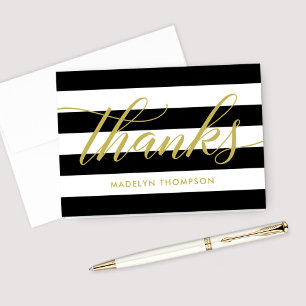 Goldene Schrift Hochzeit Schwarz-Weiß-Streifen Dankeskarte