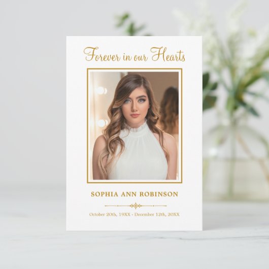 Goldene Schrift Modernes Beerdigungsgebet zum Foto Karte (Stehend Vorderseite)