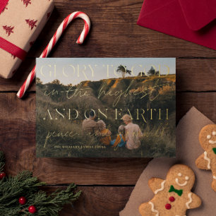 Goldene Schrift Ruhm zum Weihnachtsfeiertag-Foto Folien Feiertagskarte