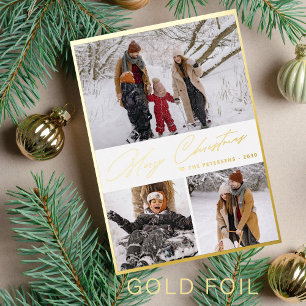 Goldene Schrift Weihnachten 3 Foto Collage Folien Feiertagskarte