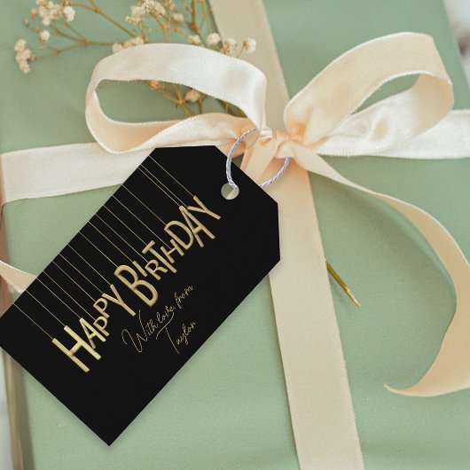 Goldene Schriften auf schwarzem Glück zum Geburtst Geschenkanhänger