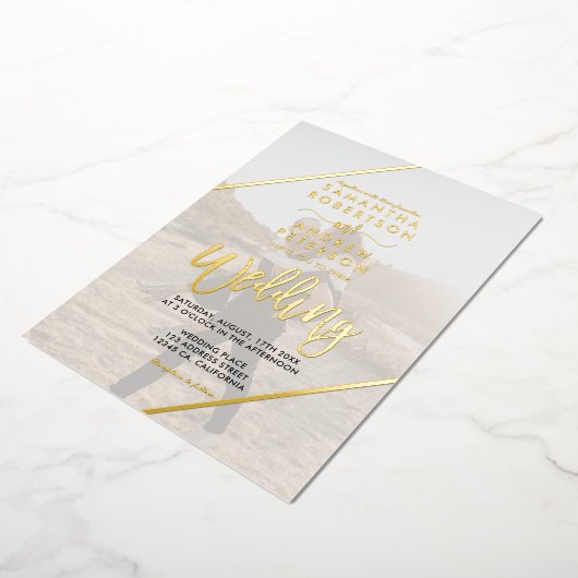 Goldene Schriftzeichen 2 Fotos schicke Hochzeit Folieneinladung (Gedreht)