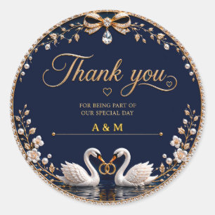 Goldene Schwan-Hochzeitsringe Monogramm-Feier Runder Aufkleber