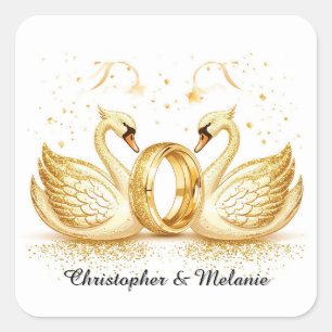 Goldene Schwäne Einbindung in elegante künstlerisc Quadratischer Aufkleber