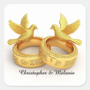 Goldene Schwäne umarmen sich in eleganter künstler Quadratischer Aufkleber
