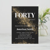 Goldene Schwarz & Weiß 40. Geburtstag Einladung (Stehend Vorderseite)