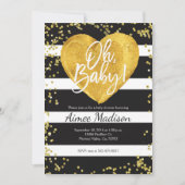 Goldene Schwarz-weiß gestreifte Babydusche Einladung (Vorderseite)