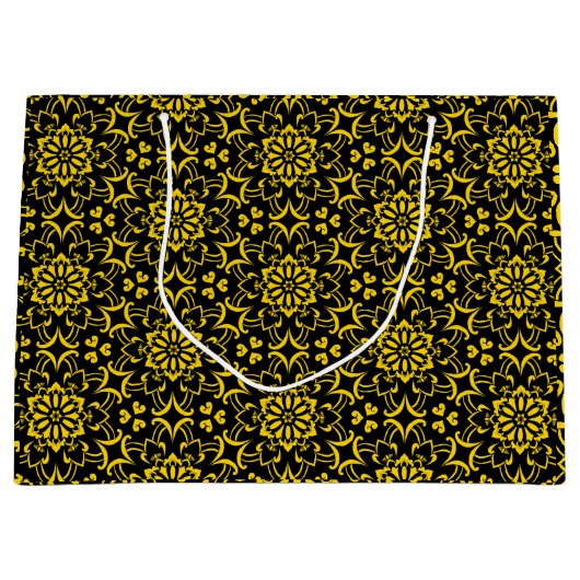 Goldene schwarz-weiße Arabeske-Tasche Große Geschenktüte (Vorderseite)