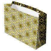 Goldene schwarz-weiße Arabeske-Tasche Große Geschenktüte (Rückseite Schrägansicht)