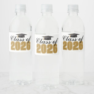 Goldene schwarze Abschlussfeier der Klasse 2026 Wasserflaschenetikett