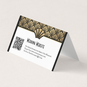 Goldene schwarze Art Deco QR Code Website Hochzeit Visitenkarten