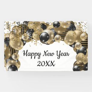 Goldene schwarze Ballons Konfetti Silvesterparty Banner