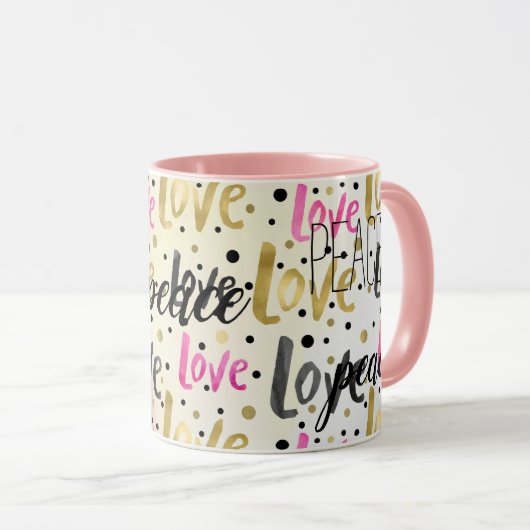 Goldene Schwarze Confetti Liebe Frieden Tasse (VorderseiteRechts)