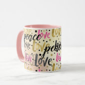 Goldene Schwarze Confetti Liebe Frieden Tasse (Vorderseite Links)
