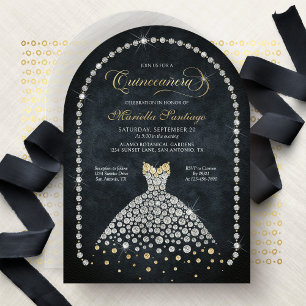 Goldene schwarze Diamanten elegante Quinceanera-Ei Einladung